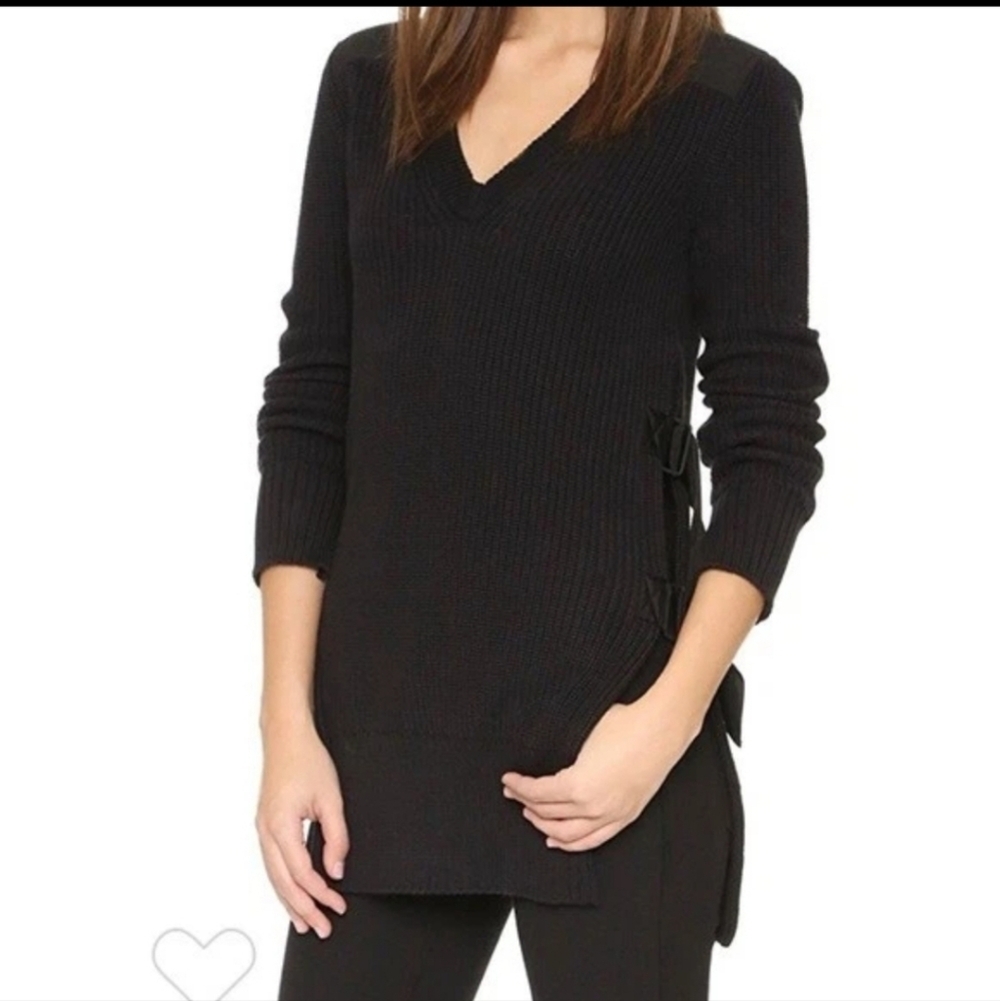 Rag and Bone/Jean Jane Moto Cotton Side Tie Sweater sz S Black Grudge Edgy Biker